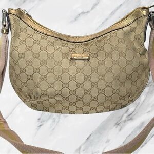 Gucci Vintage Authentic GG Monogram Cream Brown Hobo Shoulder Crossbody Bag Y2K